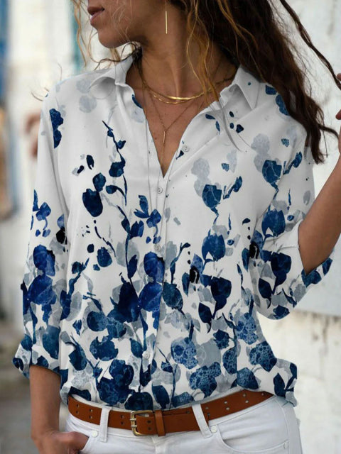 Women's long-sleeved floral casual dress Shirt