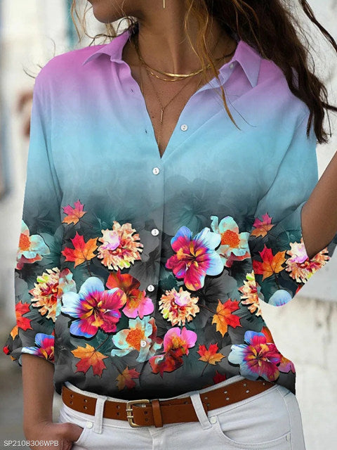 Women's long-sleeved floral casual dress Shirt