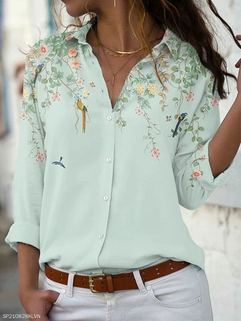 Women's long-sleeved floral casual dress Shirt